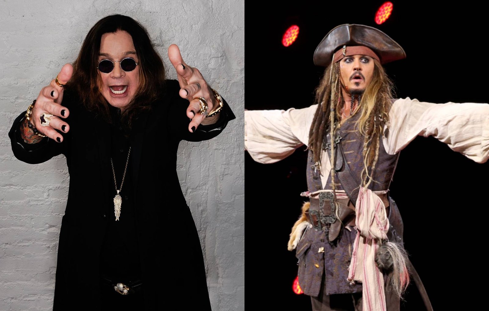 Ozzy Osbourne and Johnny Depp as Captain Jack Sparrow in Pirates Of The Caribbean. Credit Larry Busa